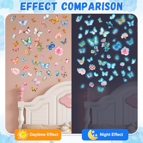 Glow in The Dark Butterfly Flower Wall Decals Glowing Luminous (4 Count)