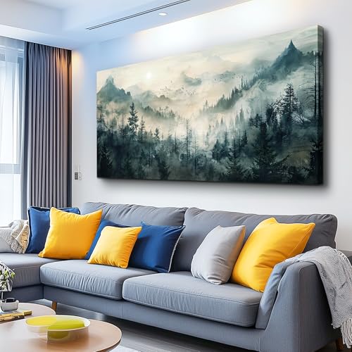 Large Canvas Misty Forest Wall Art Mountain View Home Decor For Living Room Bedroom Office Natural Landscape Wall Decoration Painting Modern Printed Artwork Can Be Hung Directly 30x60 In