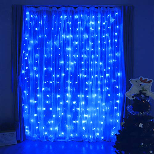 Blue Christmas Curtain Lights Plug in (9.8 Foot)