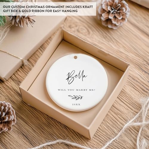 Personalized Engagement Proposal Round Ceramic Porcelain Christmas Tree Ornament Keepsake Gift