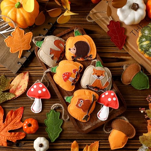 12 Pcs Fall Felt Ornaments Thanksgiving 3D Hanging Tree Decor (12 Count)