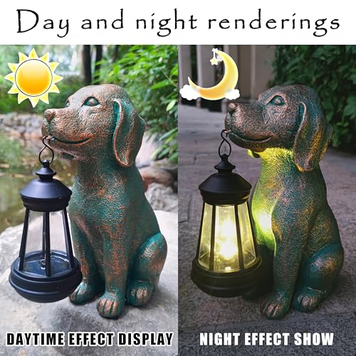 Dog Garden Statue Outdoor Décor with Solar Lights Lantern