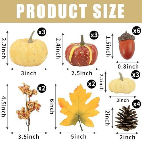 23Pcs Fake Pumpkins Fall Thanksgiving Decorations (23 Count)