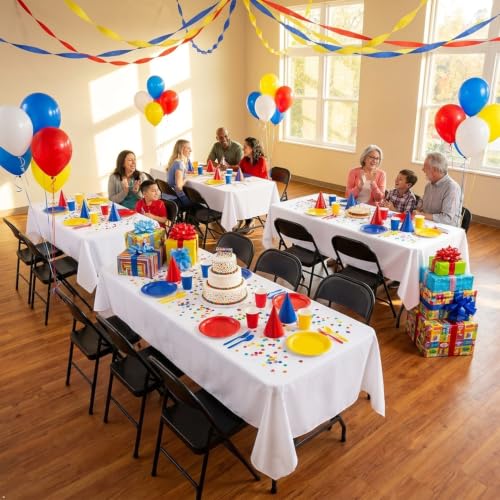 6 Pack White Rectangle Tablecloth (6 Count)