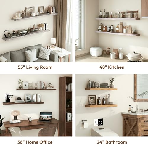 Elm Wood Floating Shelf 48x8” Set of 1