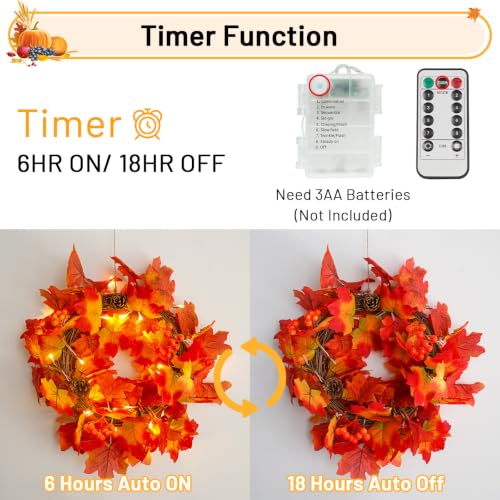 20 LED Fall Leaves Garland with Lights Battery Operated Timer Orange