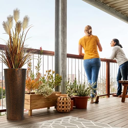 2 Pack 25" Tall Narrow Metal Planter with Inside Pot for Indoors or Outdoors (2 Count)