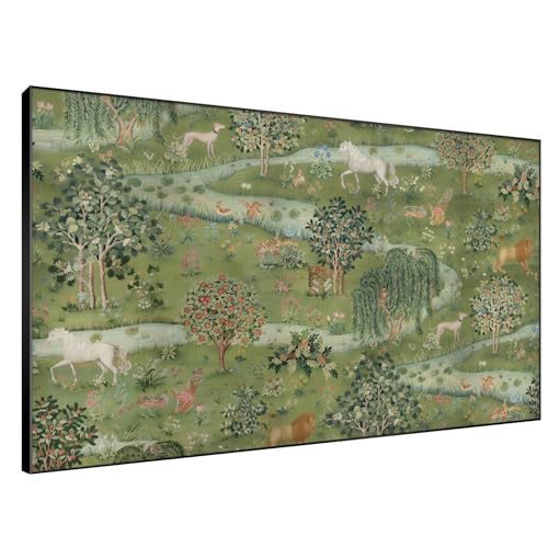 46"x72" Extra Large Framed Wall Art Medieval Fantasy Forest with Woodland Animals