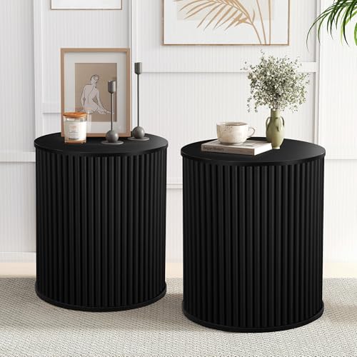 Small Round Side Table Fluted Night Stand Set of 2 (2 Count)