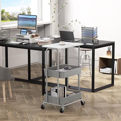 2 Tier Rolling Utility Cart Wood Top