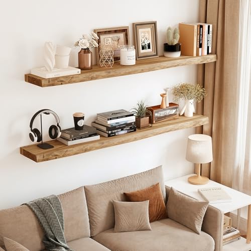 Wood Floating Shelves Live Edge 32” Set of 2 (2 Count)