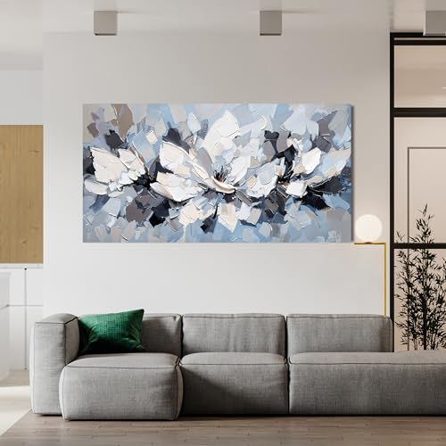 Canvas Wall Art Decor Modern White Wall Art for Living Room Abstract Canvas Art Wall Decor Flower Pictures Abstract Blue Wall Art Prints Artwork for Walls Bedroom Office Home Decor 20" X 40"