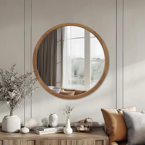 36" Round Wood Mirror