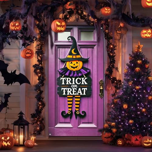 Halloween Door Cover Trick Treat Witch 35x71 Inch Polyester