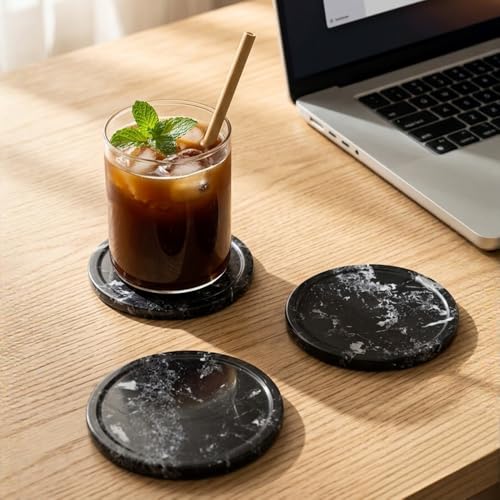 Round Marble Coasters Set of 6 with Holder (6 Count)
