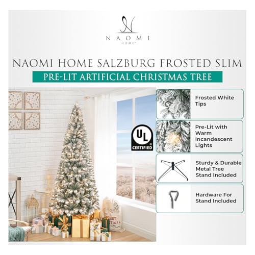 Salzburg 7.5ft Frosted Prelit Slim Artificial Christmas Tree with 1102 Branch Tips