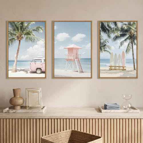 Beach Coastal Seascape Framed Canvas Wall Art Set