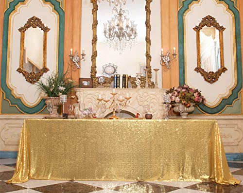 Sequin Tablecloth 90x132 Inch Gold for Wedding Party