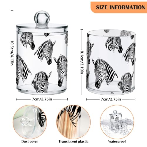 2 Pack Qtip Holder Organizer Dispenser Zebra Line Print Bathroom Storage Canister Cotton Ball Holder Container for Cotton Pads (2 Count)