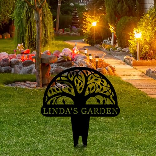 Personalized Tree of Life Metal Garden Sign with Stake