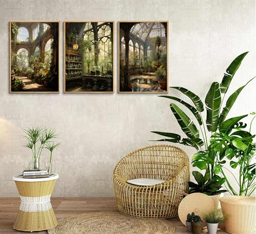 3pcs William Morris Green Plants Canvas Wall Art Medieval Castle Posters Prints Gothictalian Landscape Painting Pictures Paintings Wall Decor for Living Room Bathroom Bedroom Decoration Unframed (3 Count)