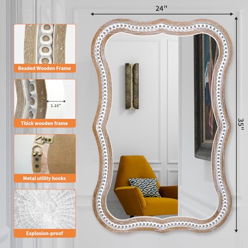 36x24 Inch Wavy Mirror for Wall Decor