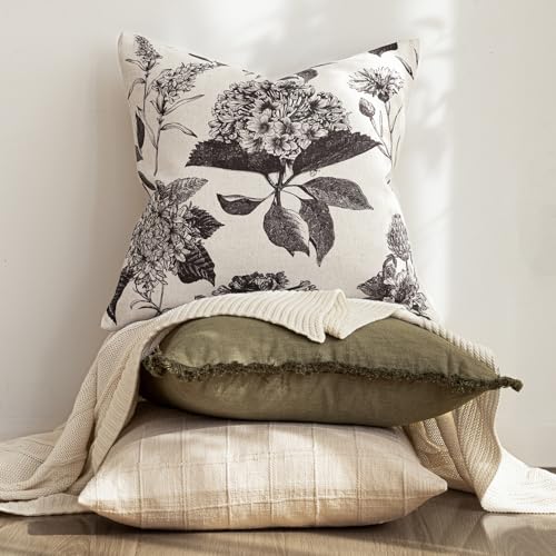 Set of 2 Linen Floral Vintage Throw Pillow Covers Neutral Accent Print Decorative Cushion Covers Farmhouse Boho Home Decor for Sofa Chair Couch Bedroom Living Room
