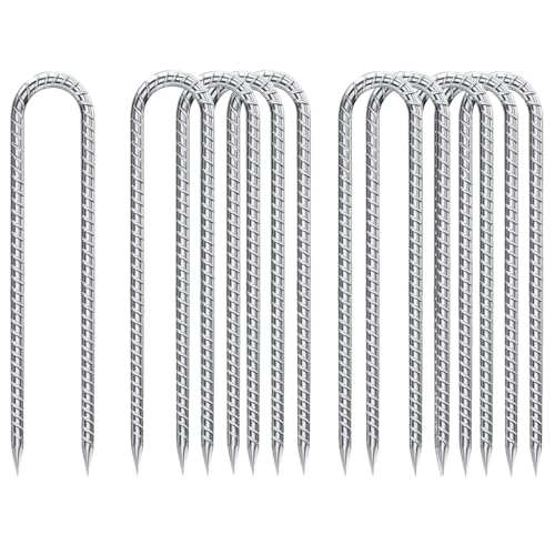 U-Hook-Rebar-Stakes-12 Inch, Ground Stakes Heavy Duty Rebar Stakes for Camping 8pcs Rebar Stakes Rust Proof Coated Metal for Flower Gardens Dog Fence Camping Tents Chicken Coop (8 Count)