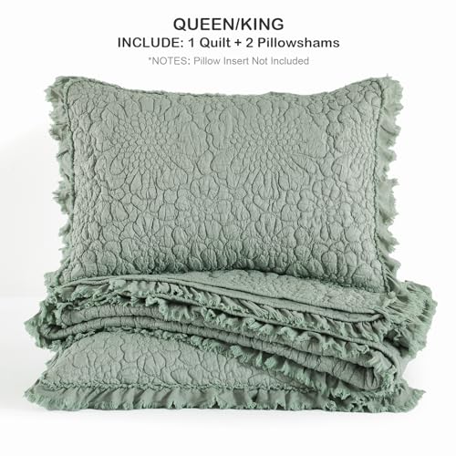 Sage Green Ruffled Quilt King Size