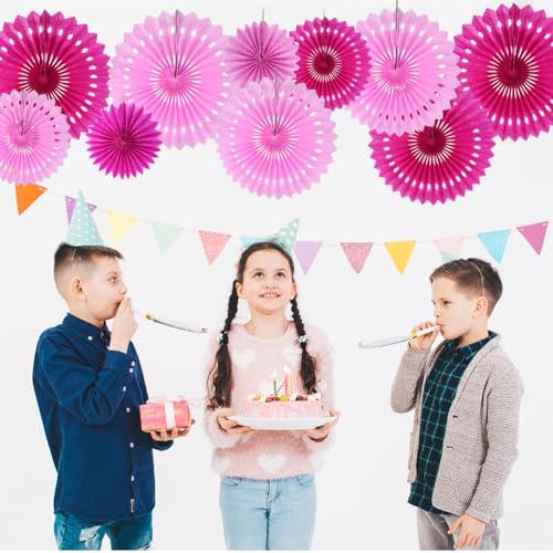 Honeycomb Round Paper Fans Hot Pink Hanging Party Decoration