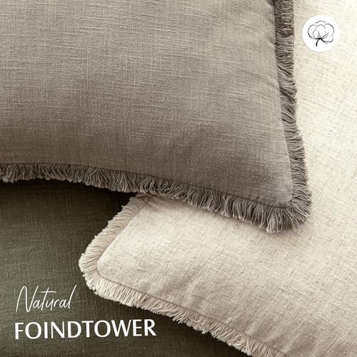 Boho Linen Fringe Lumbar Throw Pillow Covers 12×24 Brown Tan (2 Count)