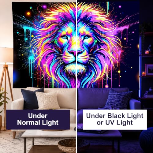 Blacklight Tapestry Lion Fantasy Room Decor 78 x 59 Inch