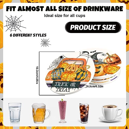 6Pcs Halloween Coasters Watercolor Ceramic Coasters Pumpkin Gnome Pattern Drink Coaster Cup Mat for Table Room Decor Party Supplies (6 Count)