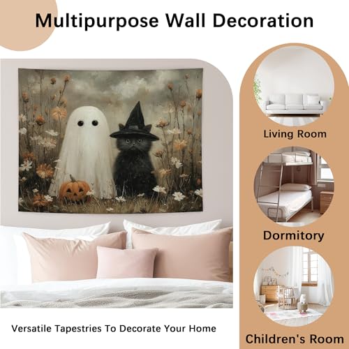 WHCHJ Halloween Ghost and Black Cat Tapestry
