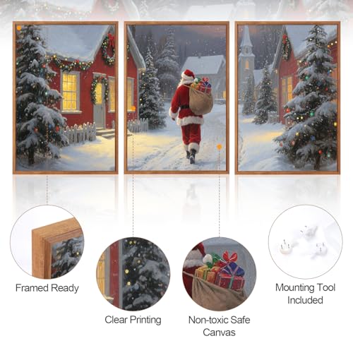 3 Pcs Santa Is Coming To Town Framed Wall Art 16x24 Inch