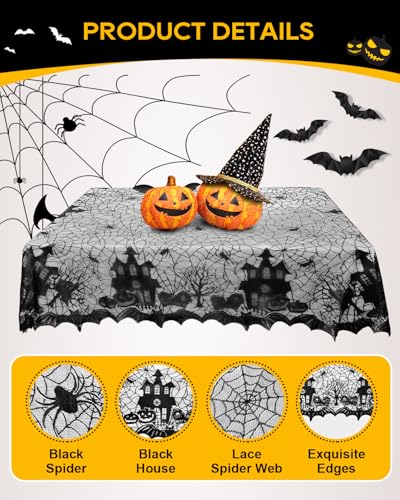 Black Lace Tablecloth Halloween Set 53x68 inches