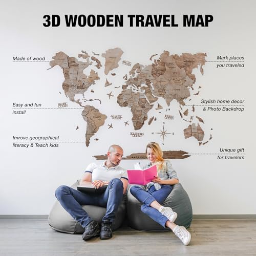 Handmade 3D Wood World Map Wall Art Large Wall Decor Track Your World Travels