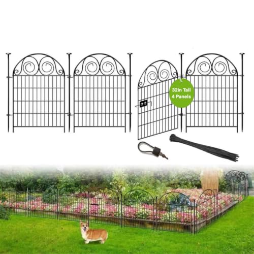 Tall Garden Fencing Animal Barrier with Gate (4 Count)