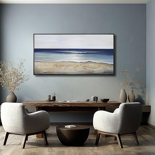 Ocean Wall Art Large Framed Wall Decor Blue and Gold Artwork Room Decor Aesthetic for Living Room Bedroom Dining Room Office Home Decor 30x60 Inch