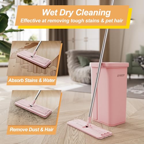Pink Mop and Bucket with Wringer Set for Home