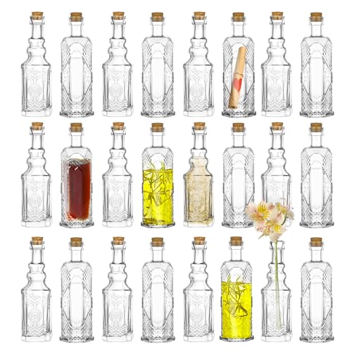 24 pcs Small Mini Clear Vintage Glass Bottles with Corks (24 Count)