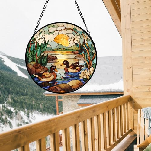 Stained Glass Window Hanging Duck Pond Suncatcher Gifts for Women 7.8"