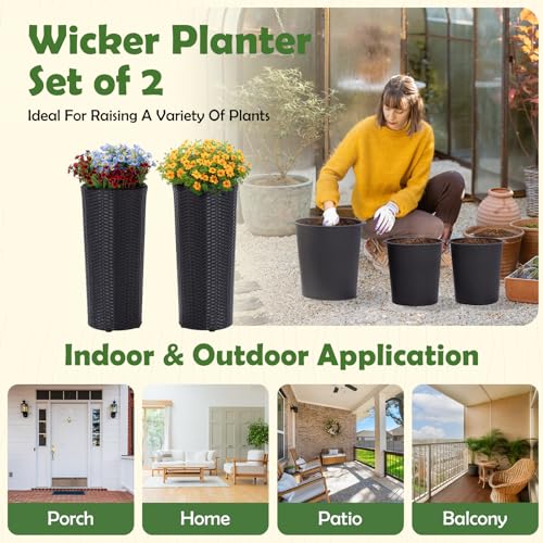 2PCS Rattan Wicker Planters for Outdoor (2 Count)