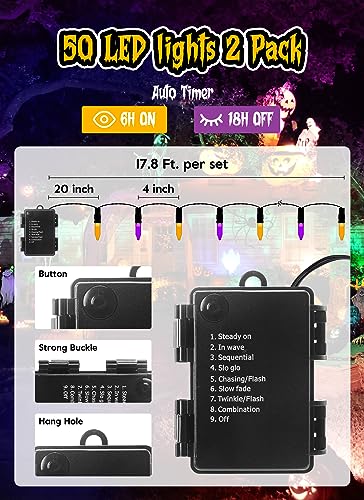 Halloween Orange Purple Outdoor Lights 17.8 Feet 50 LED Christmas Lights (2 Count)