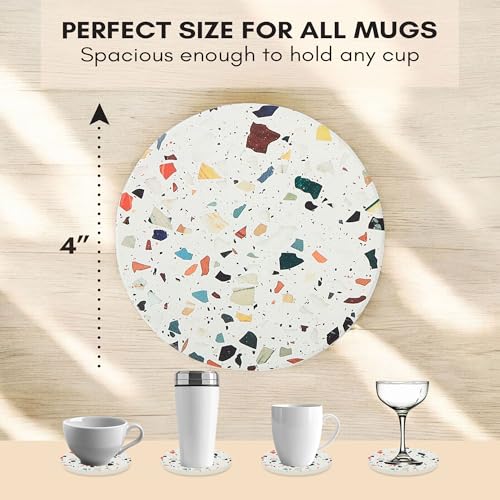 Absorbent Terrazzo Drink Coasters Set of 6 with Holder (6 Count)