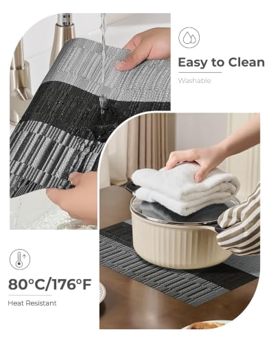 Grey with White Striped Placemats Set of 6 (6 Count)