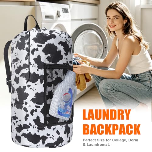 Laundry Bag Backpack Durable Laundry Bag with Shoulder Straps and Mesh Pockets Portable Laundry Hamper Dirty Clothes Bag for College