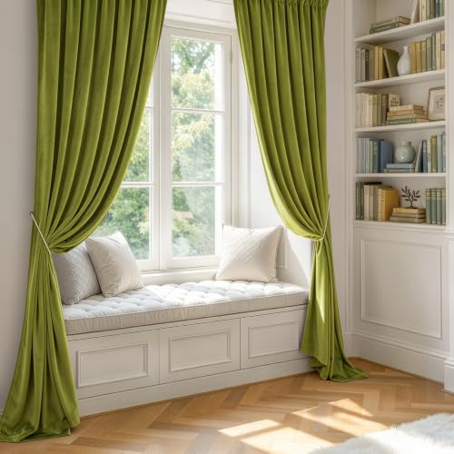 Moss Green Blackout Velvet Curtains Drapes 84 Inch Long 52"x84" (2 Count)