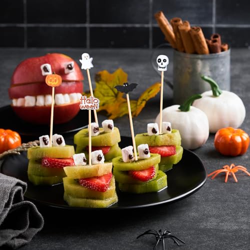 100Pcs Halloween Cocktail Picks Skull Ghost Pumpkin Bat Theme Decor
