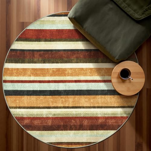 5ft Round Rug Modern Striped Mat Washable Circle Rug (19.63 Sq Ft)